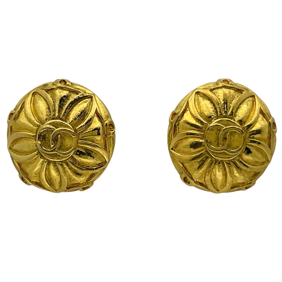 CHANEL Coco Mark Round Earrings with CC Mark Flower Earrings GP Gold Women's